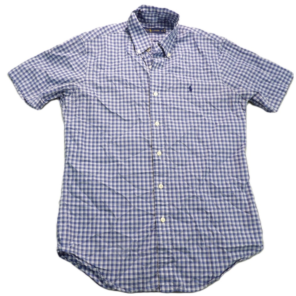 Ralph Lauren Men Short Sleeve Button Down Shirt Blue Plaid Small Casual Classic